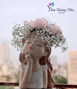 Bình hoa baby trắng phối hồng