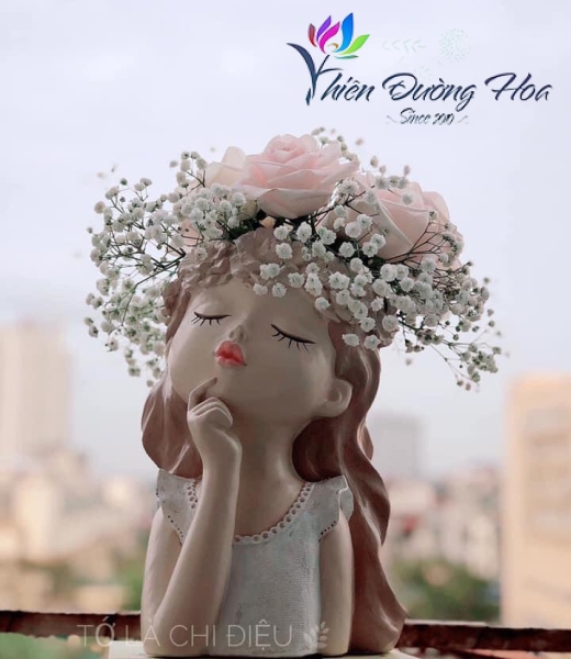 Bình hoa baby trắng phối hồng