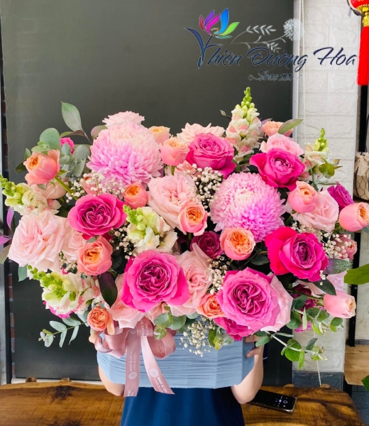 Giỏ hoa- Tình yêu màu hồng